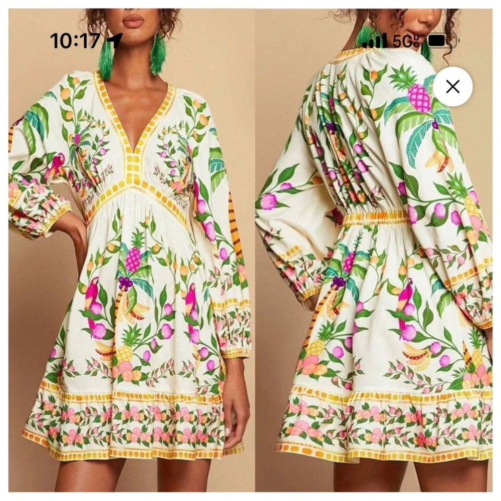 NWOT Sunday Up Yellow Green Dolce Vita Italy Lemon Printed Abstract Dress Small - Picture 1 of 9